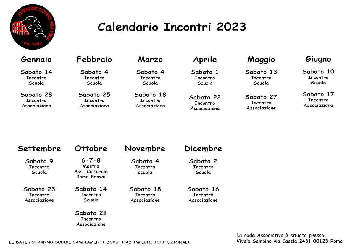 Calendario Eventi Bonsai a Roma