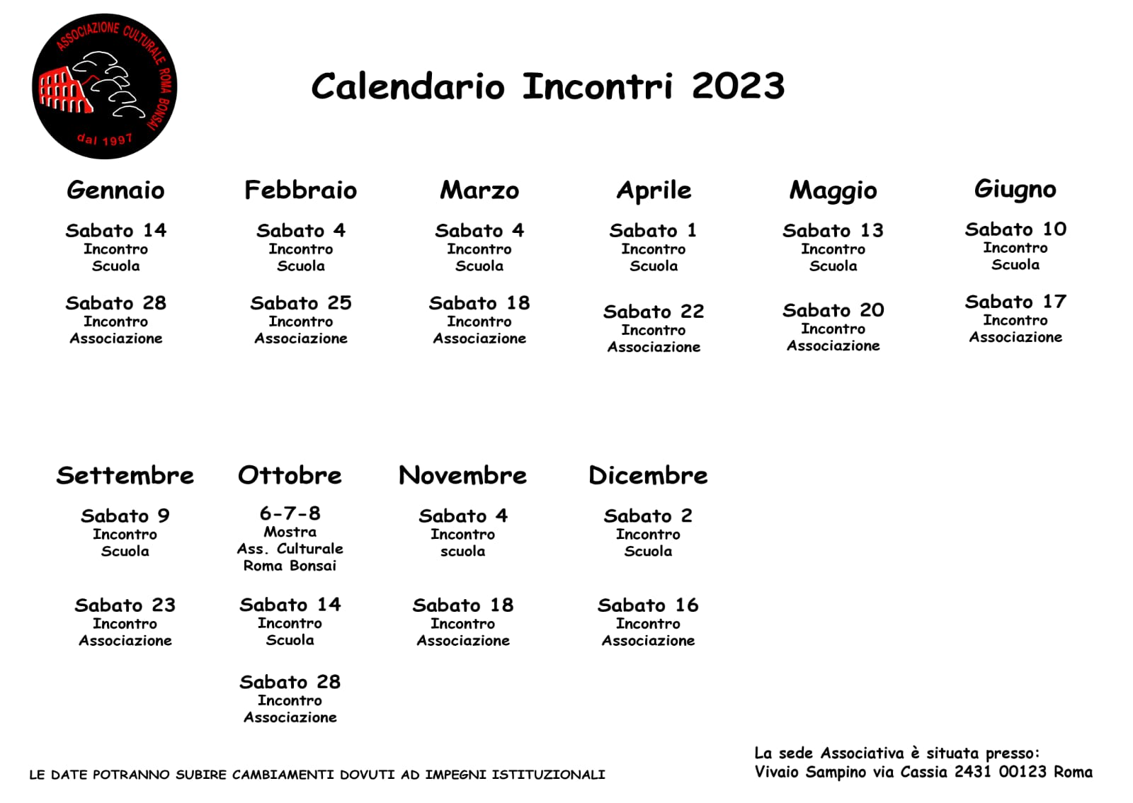 Calendario Eventi Bonsai a Roma
